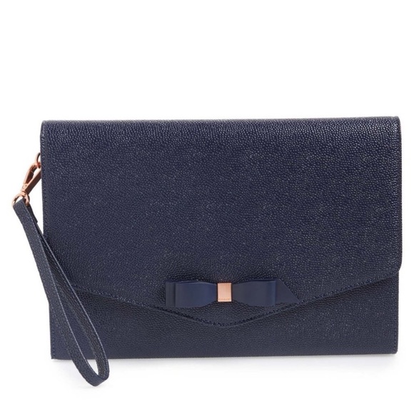 Ted Baker Handbags - NWT Authentic Navy Ted Baker Krystan Bow Leather Envelope Pouch/bag